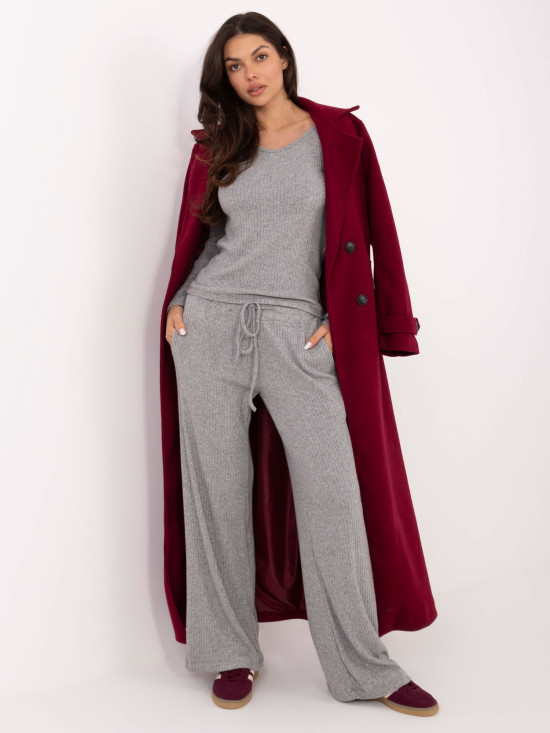 Šedé široké žebrované kalhoty s vysokým pasem