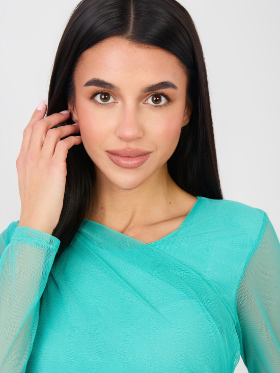 Elegantní tyrkysové body s dlouhým rukávem a kulatým výstřihem