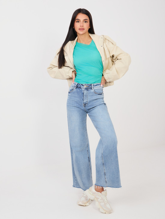 Elegantní tyrkysové body s dlouhým rukávem a kulatým výstřihem