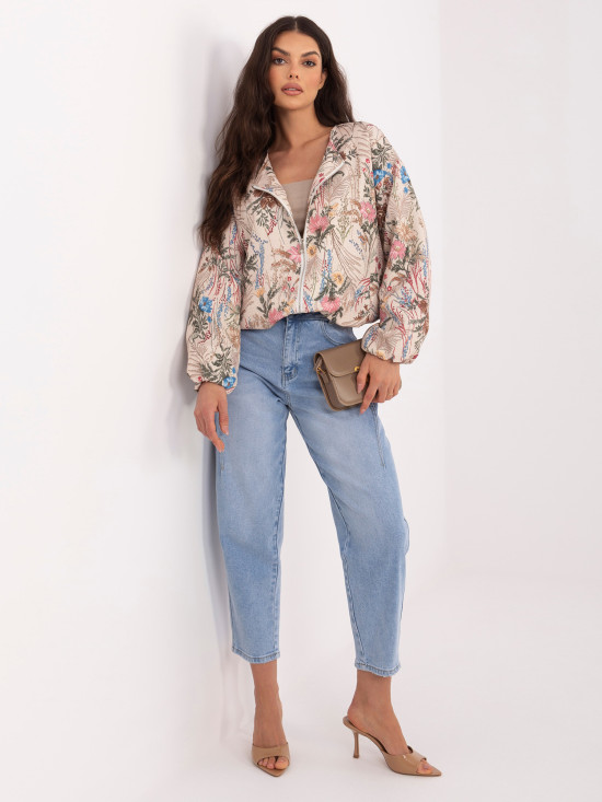 Zelená květinová bomber bunda s podšívkou