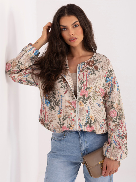 Zelená květinová bomber bunda s podšívkou