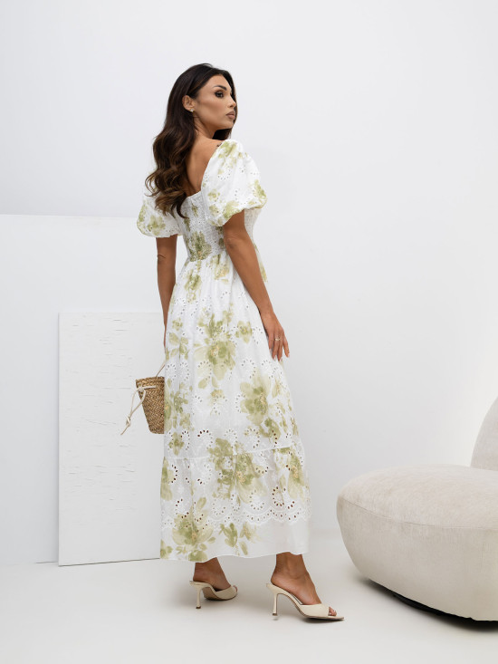 Zelené midi šaty s květinovým vzorem