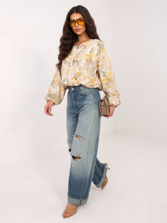 Žlutá květovaná bomber bunda s podšívkou