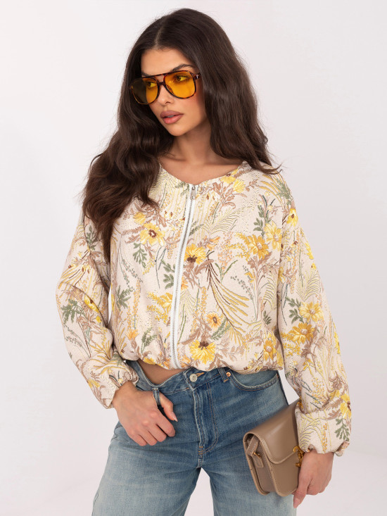Žlutá květovaná bomber bunda s podšívkou