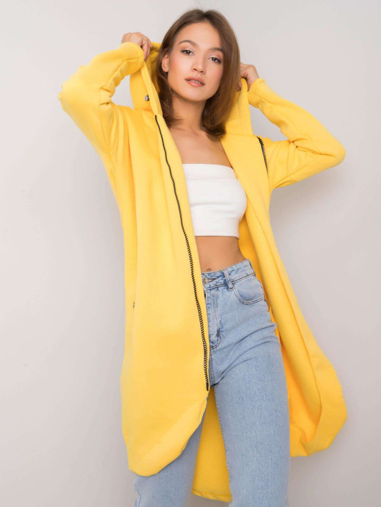 Žlutá dlouhá mikina s kapucí a zipem