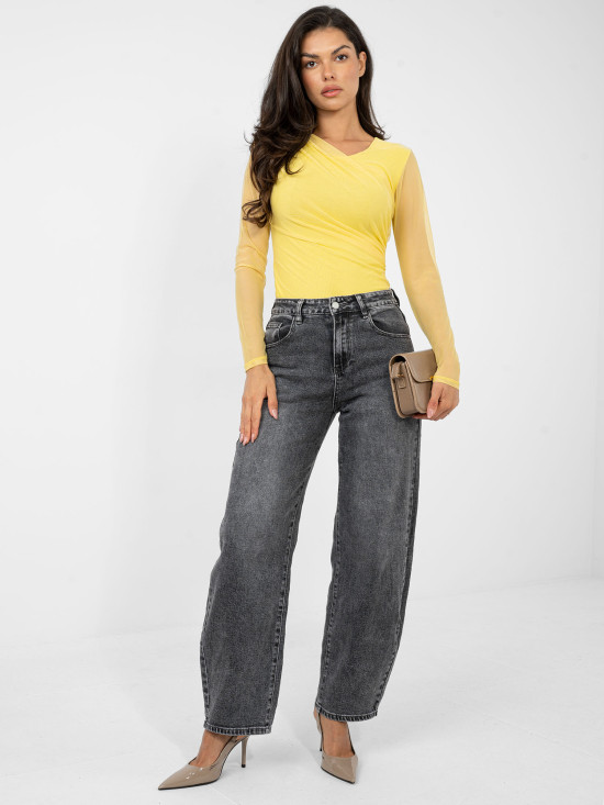 Žluté elegantní body s dlouhým rukávem a kulatým výstřihem