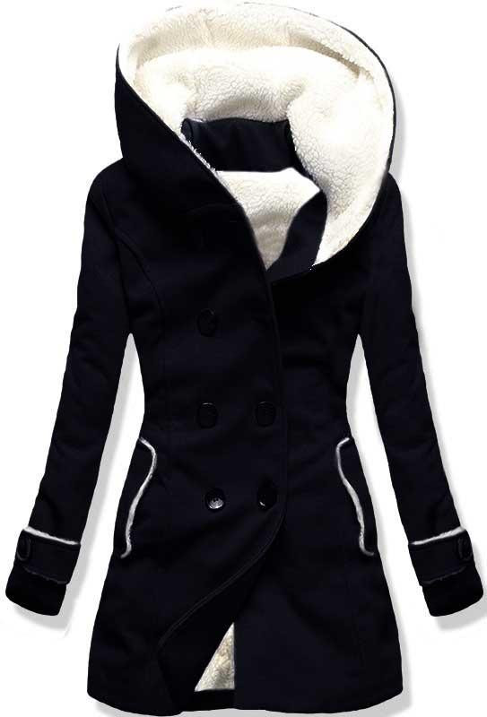 Tmavě modrý zimní kabát s kožíškem