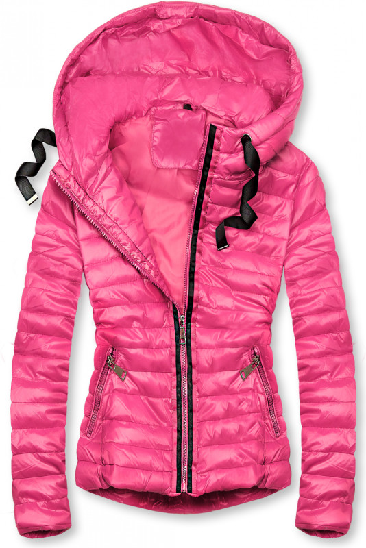 Růžová prošívaná lesklá bunda