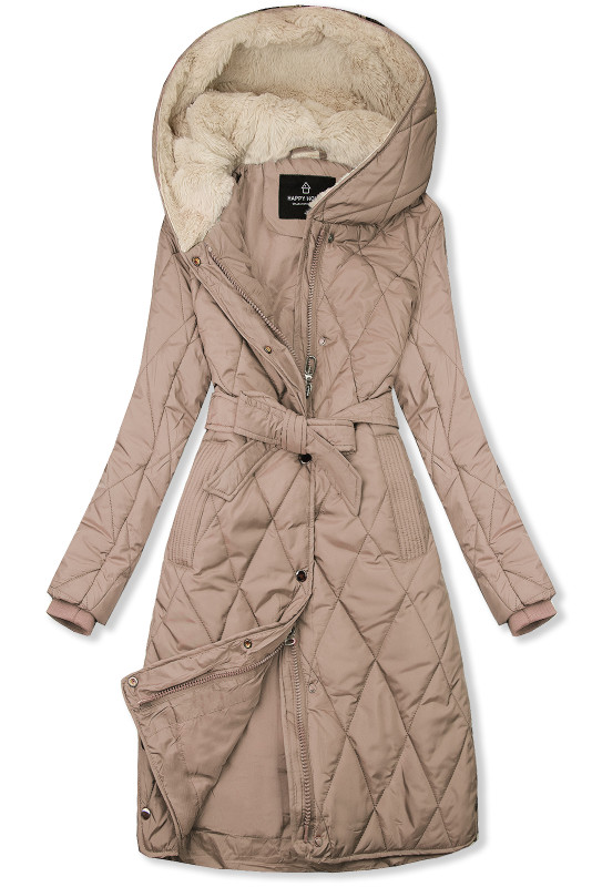 Cappuccino béžová prošívaná bunda s páskem