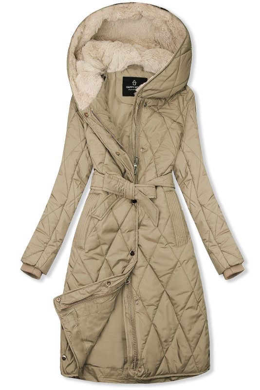 Béžová prošívaná bunda s páskem