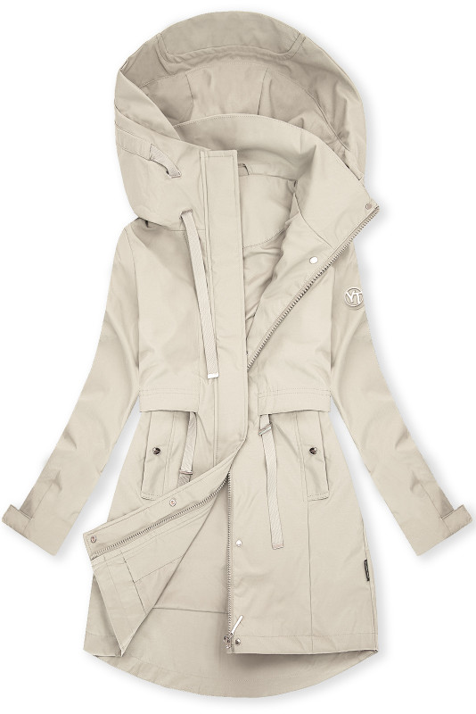 Ecru jarní parka s velkou kapucí