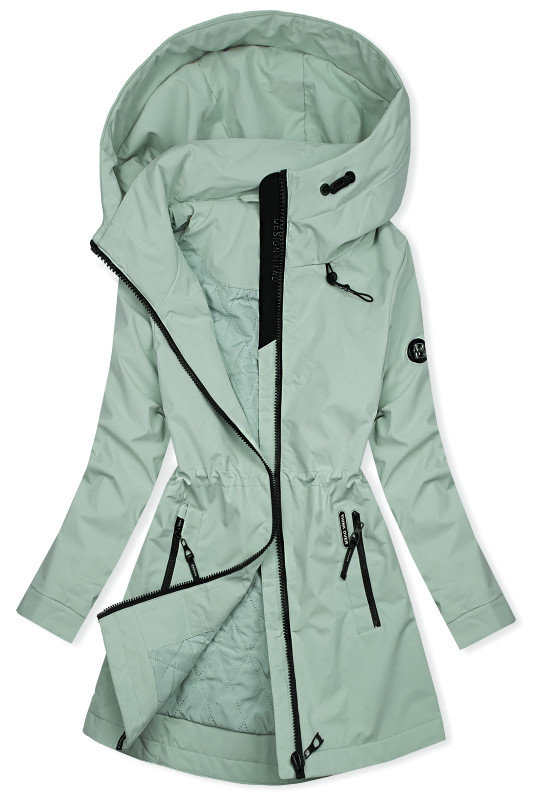 Mátově zelená jarní parka s vysokým límcem