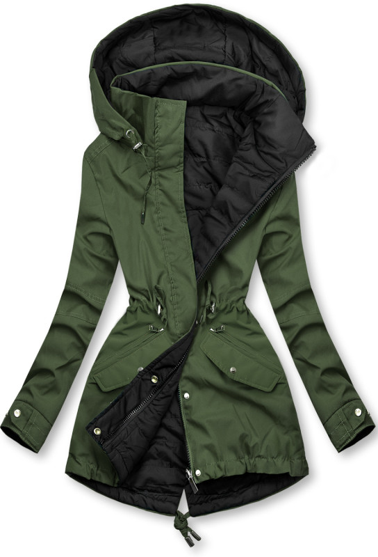 Přechodná oboustranná parka s kapucí khaki/černá