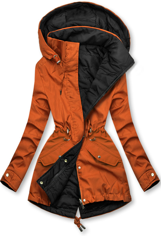 Přechodná oboustranná parka s kapucí terakota/černá