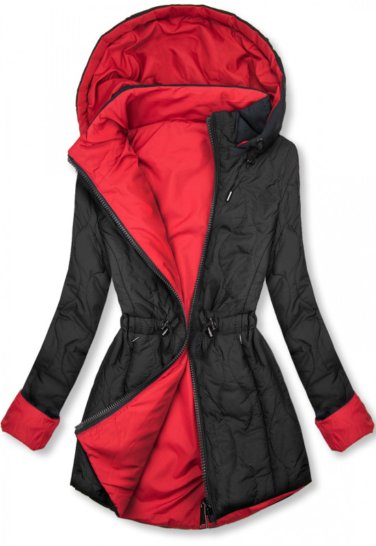 Prošívaná podzimní parka černá/červená