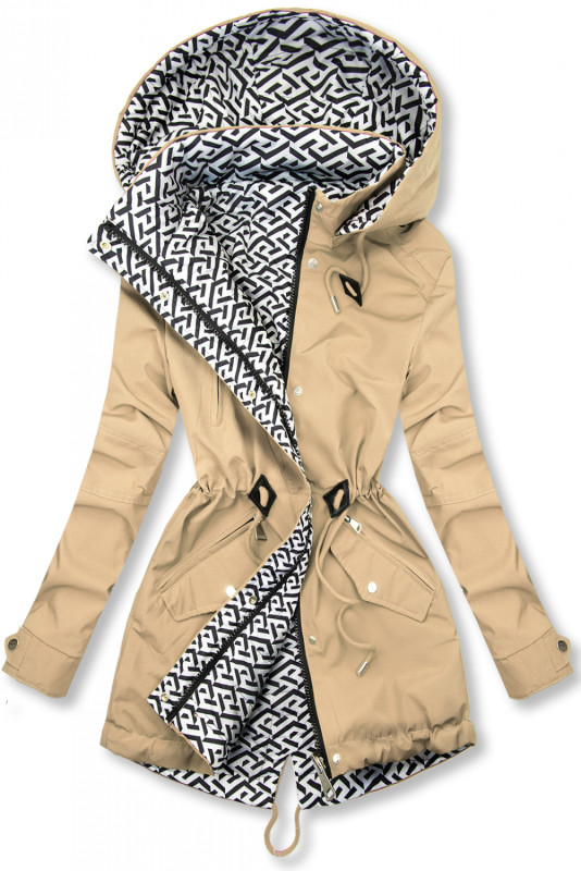 Přechodná vzorovaná oboustranná parka béžová