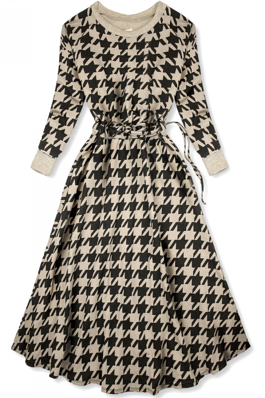 Béžové maxi šaty s pepito vzorem