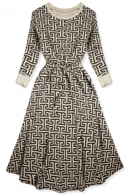 Béžovo-černé maxi šaty se vzorem