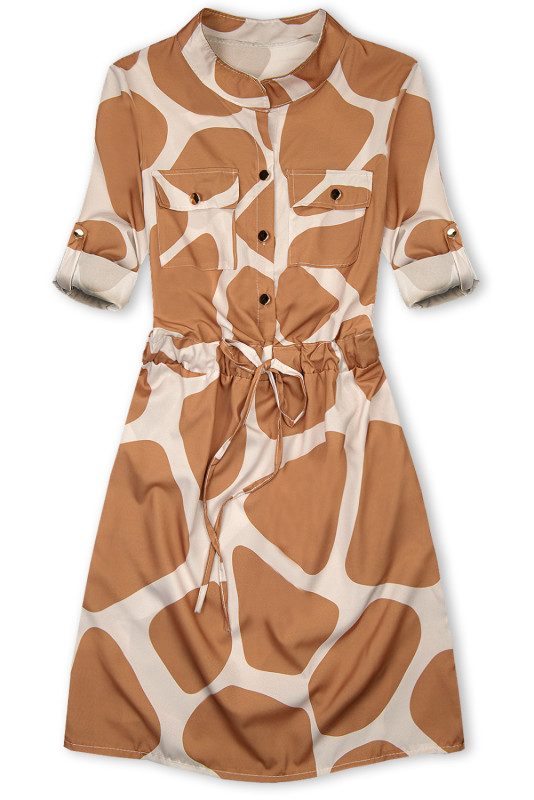 Hnědo-béžové vzorované košilové šaty