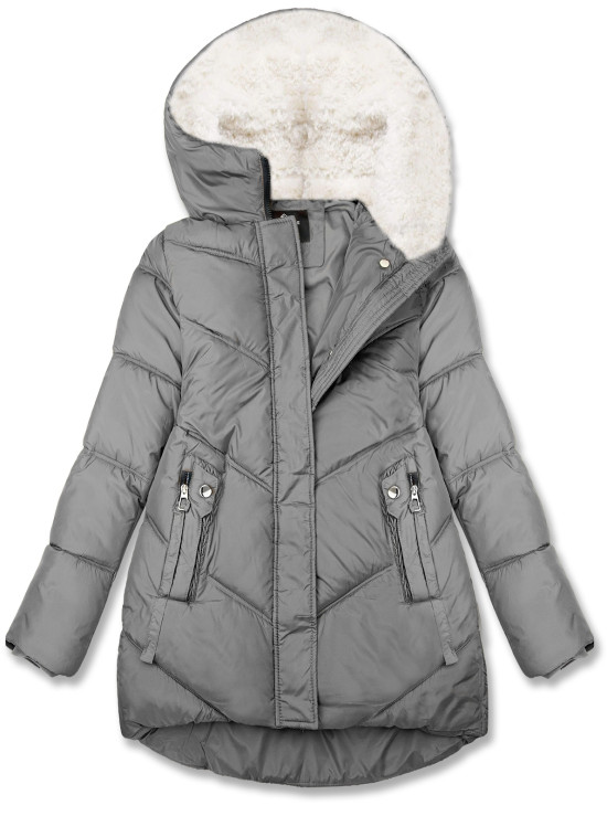 Šedá zimní bunda se zateplenou kapucí