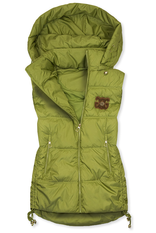 Zelená prošívaná vesta s kapucí