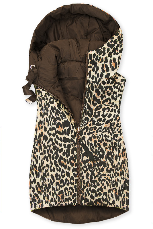 Oboustranná vesta s leopardím vzorem čokoládově hnědá