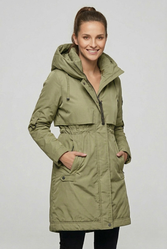 Přechodná bunda/plášť s kapucí olivově zelená