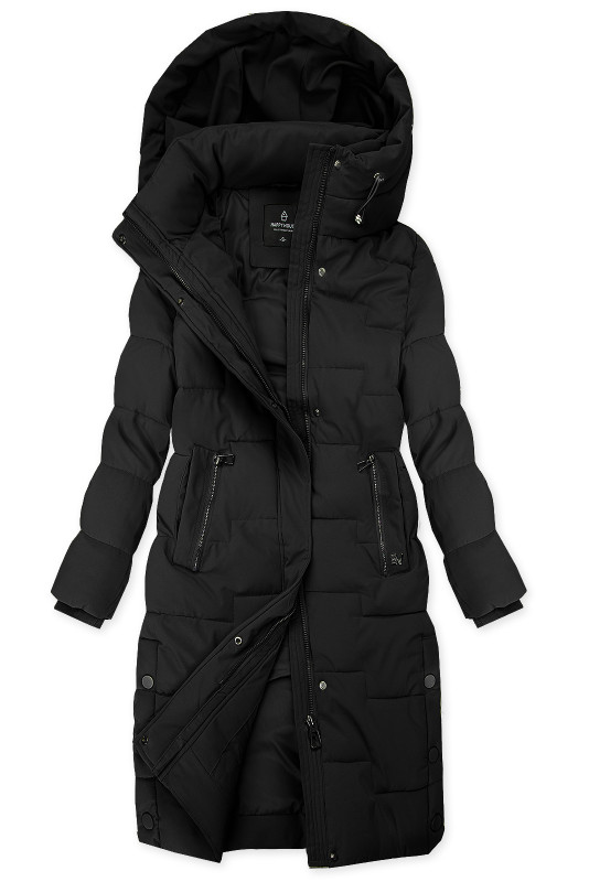 Černá prošívaná zimní bunda v prodlouženém střihu