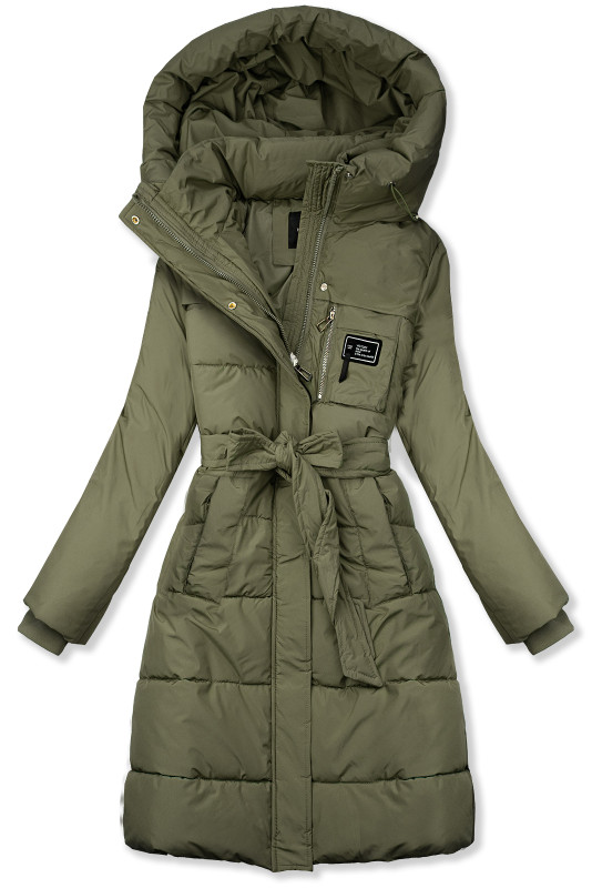 Khaki zimní bunda s páskem