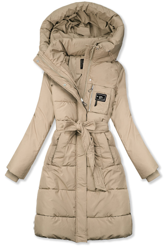 Béžová zimní bunda s páskem