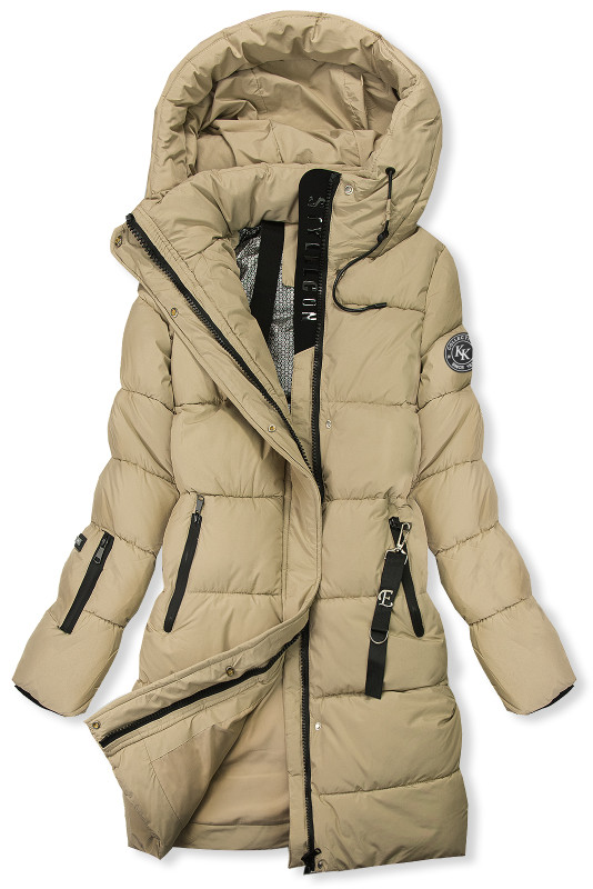 Dámská zimní bunda s kapucí, béžová
