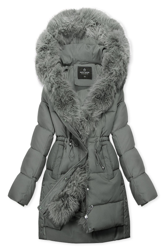 Zimní bunda s odepínací umělou kožešinou šedá