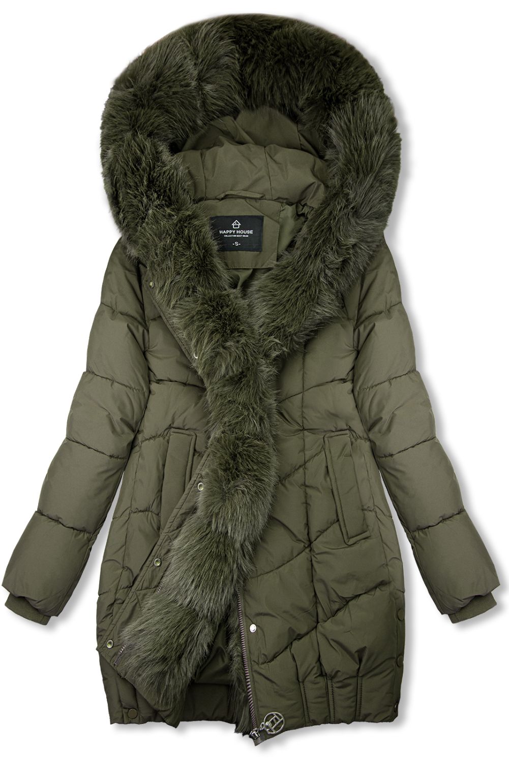 Khaki zimní bunda s kožešinou