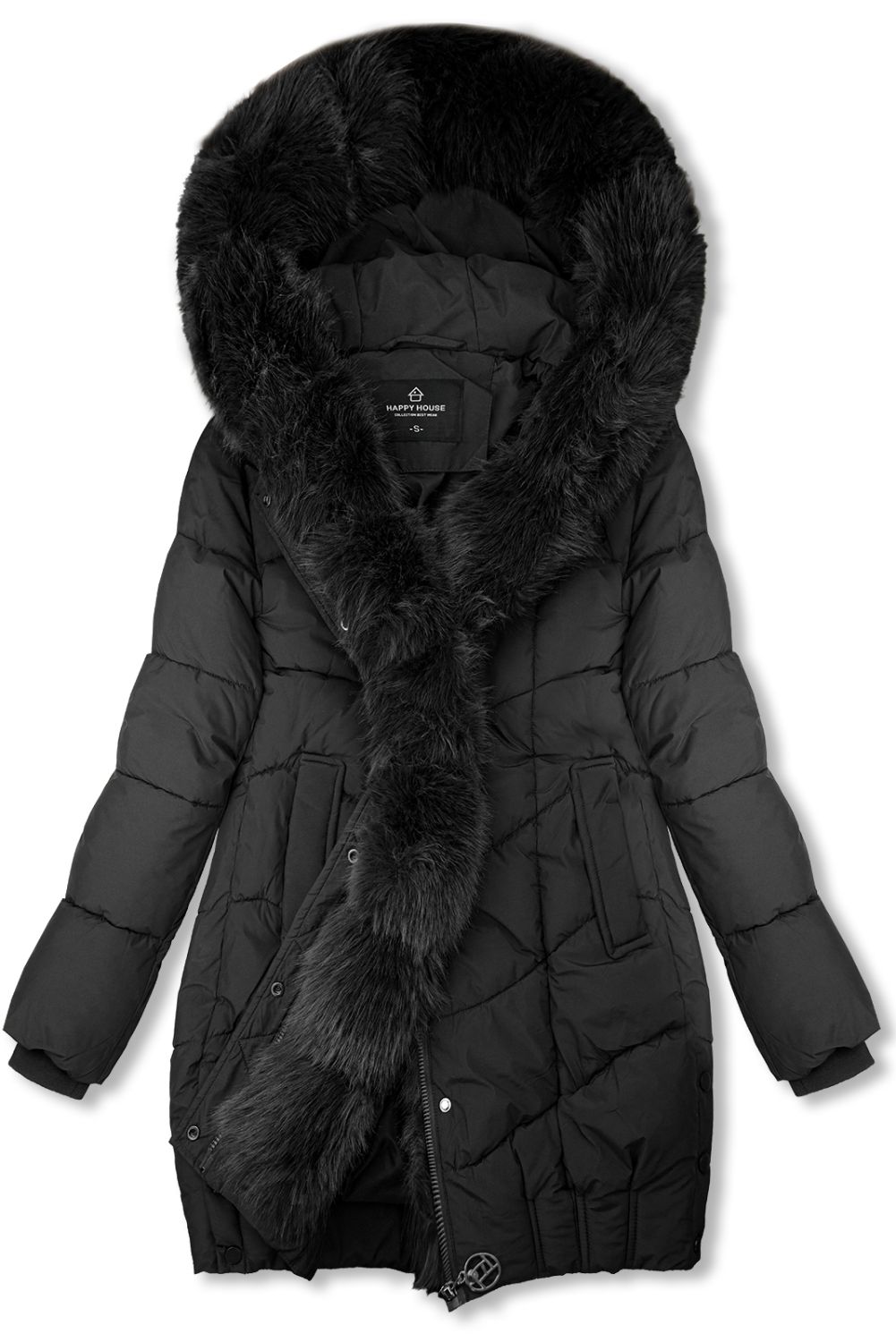 Černá zimní bunda s kožešinou