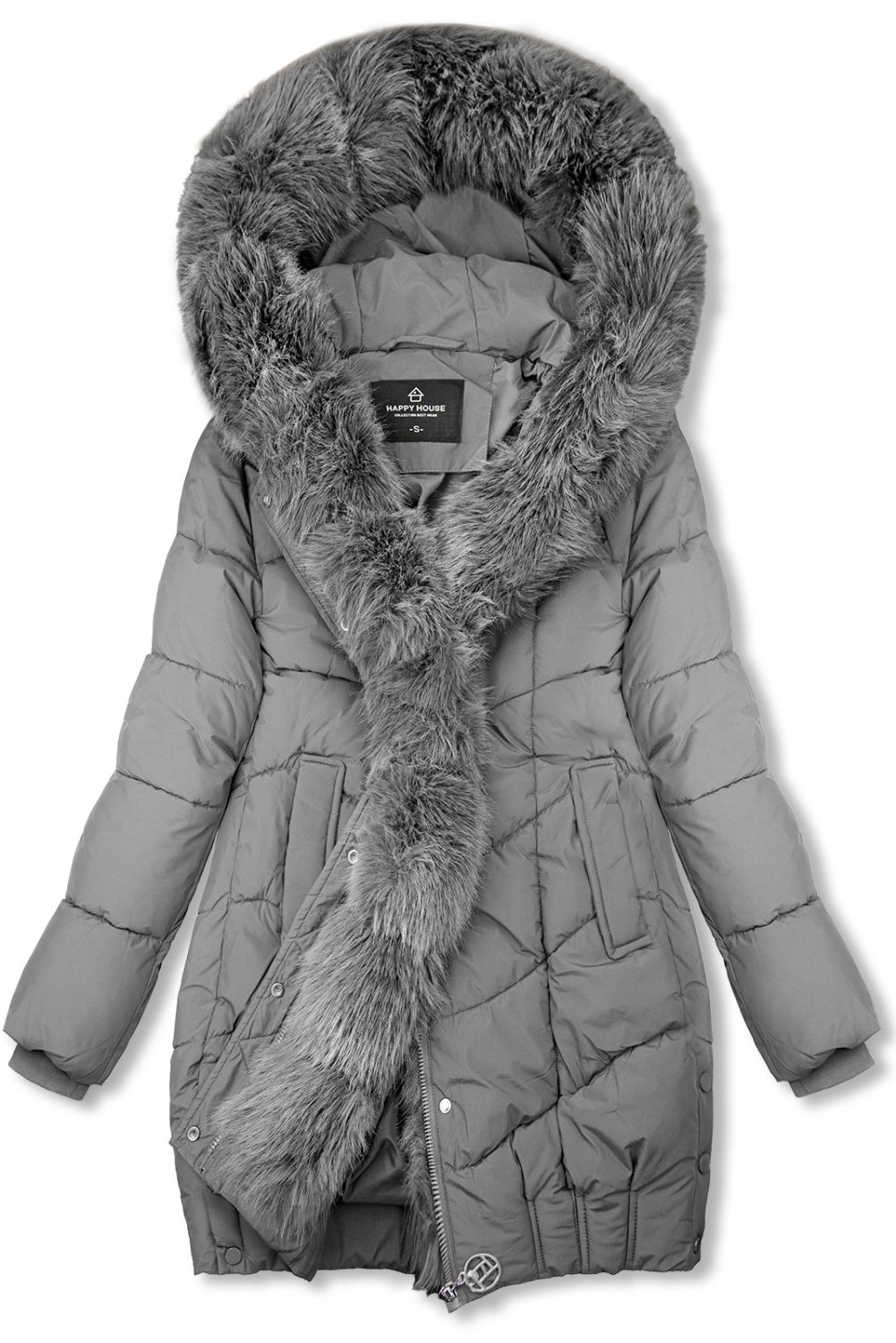 Šedá zimní bunda s kožešinou