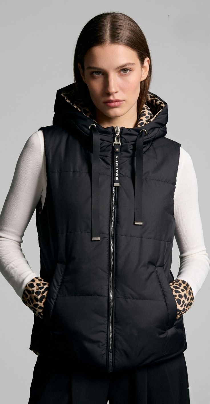 Oboustranná vesta s leopardím vzorem černá