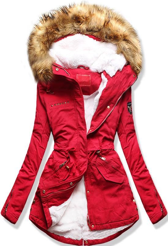 Červená zimní parka se stahováním v pase