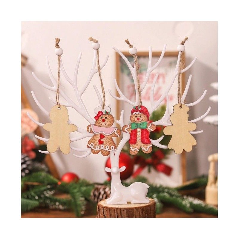 Sada 12 dřevěných ozdob na stromeček, vánoční perníčky