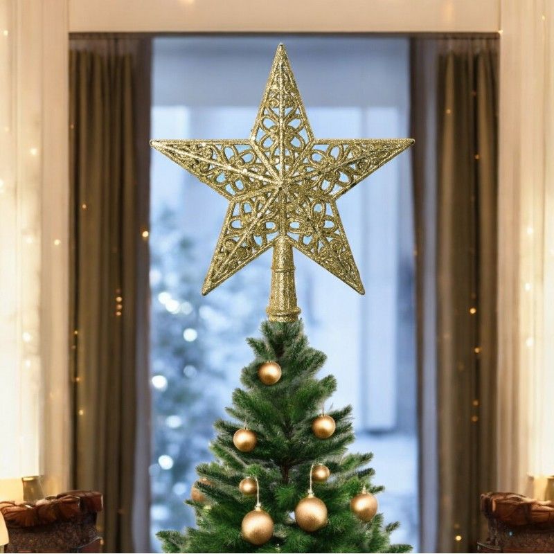 Hvězda na stromeček zlatá 20 x 23 cm