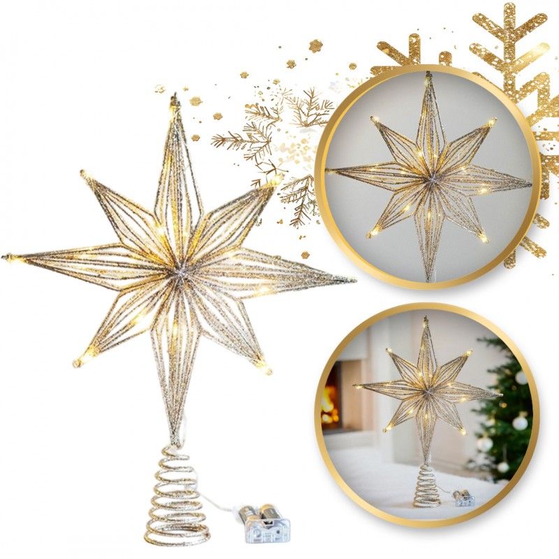 Zlatá LED ozdoba na stromeček hvězda