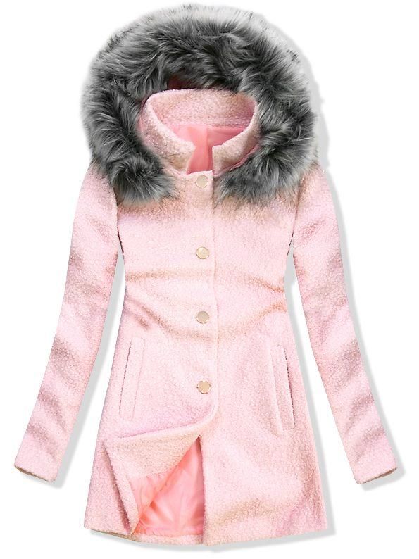 Vlněný podzimní kabát 1950 růžová/tmavě šedá