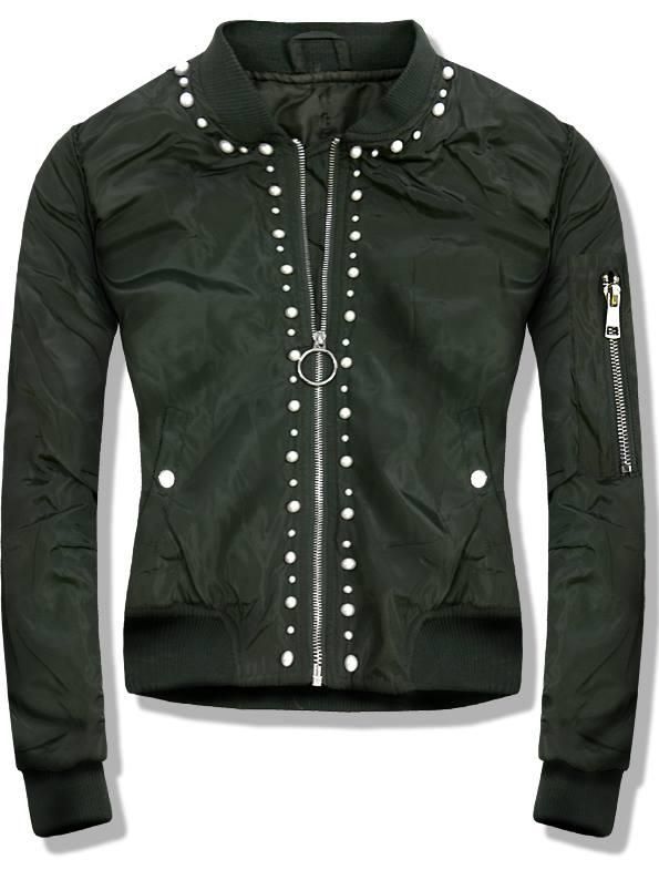 Khaki bomber bunda s perličkami
