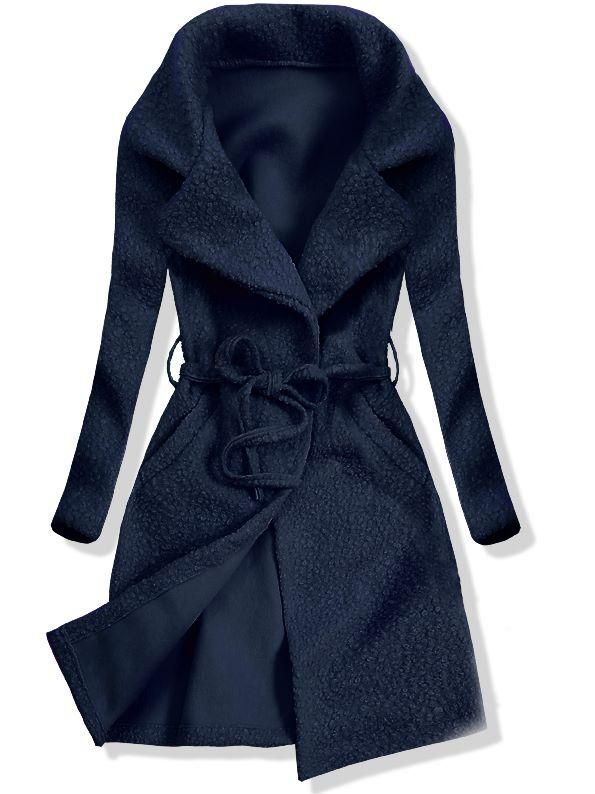 Tmavě modrý jarní kabát na zavazování