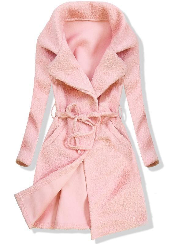 Růžový jarní kabát na zavazování