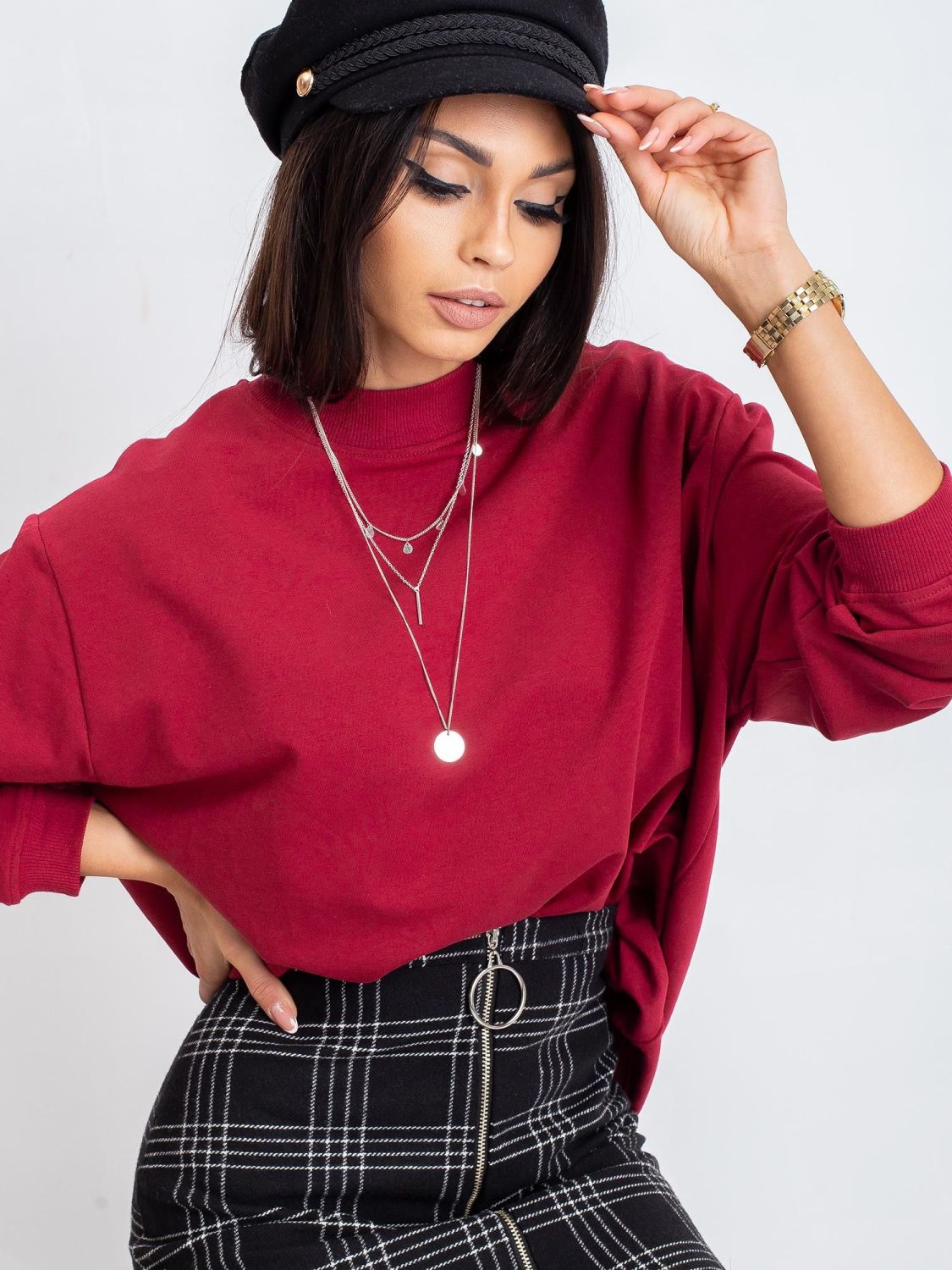 Bordó bavlněná basic mikina