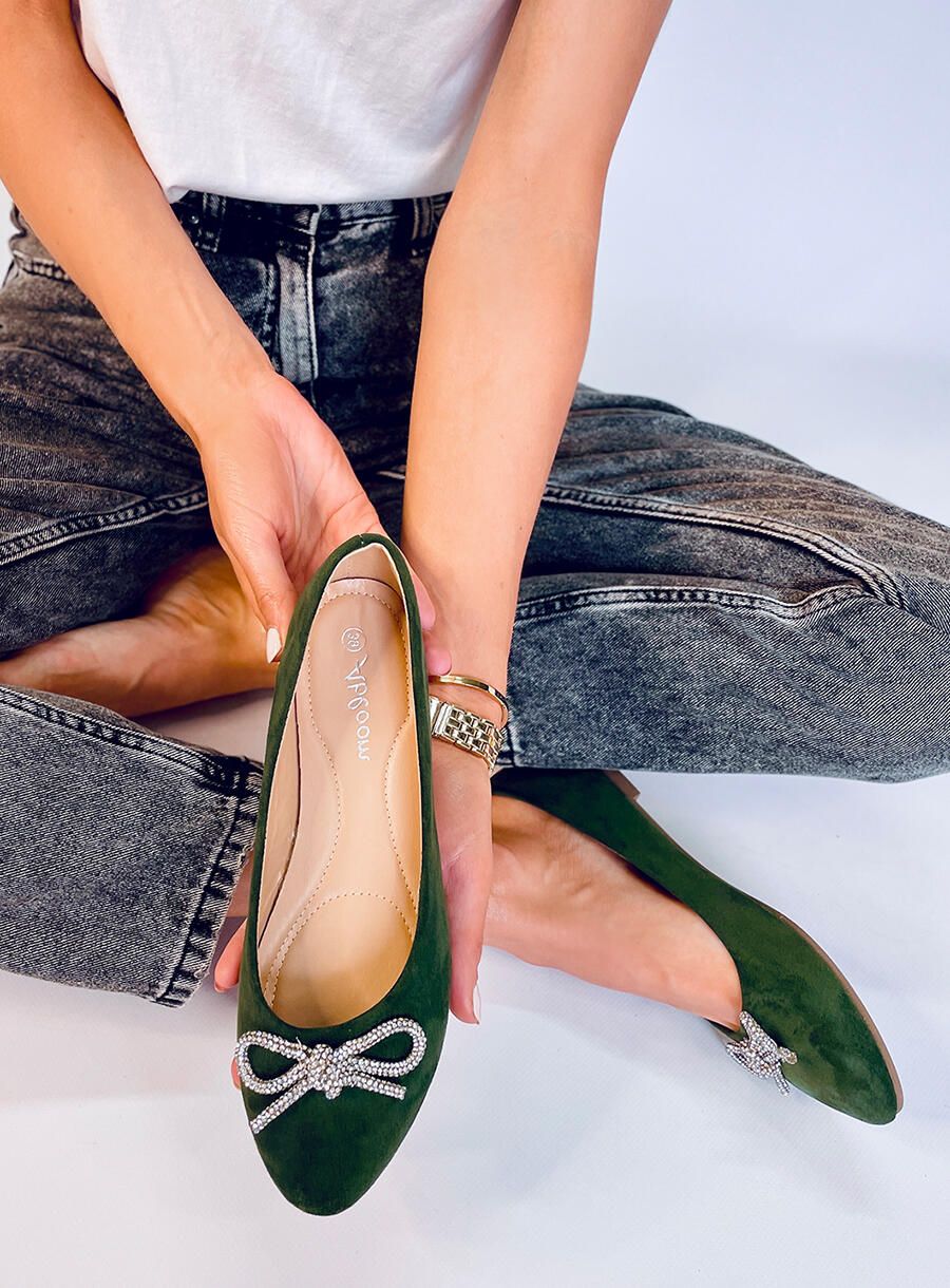 Sametové baleríny smaragdově zelené