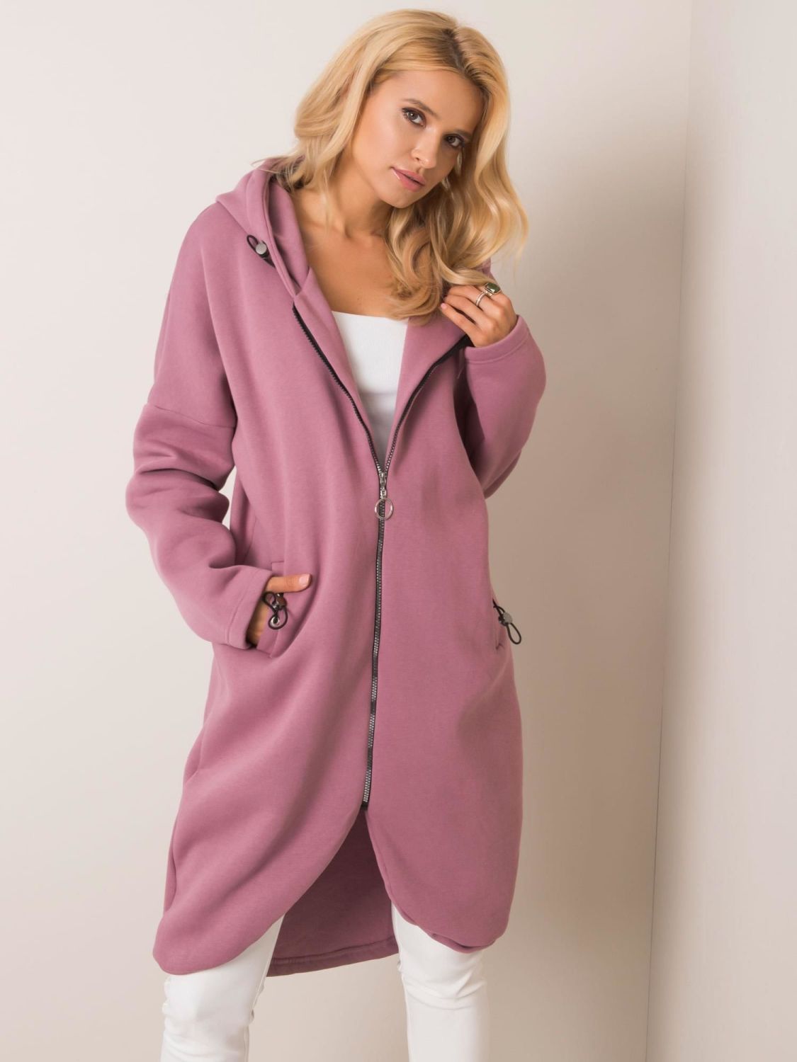 Dlouhá růžová mikina s kapucí RUE PARIS