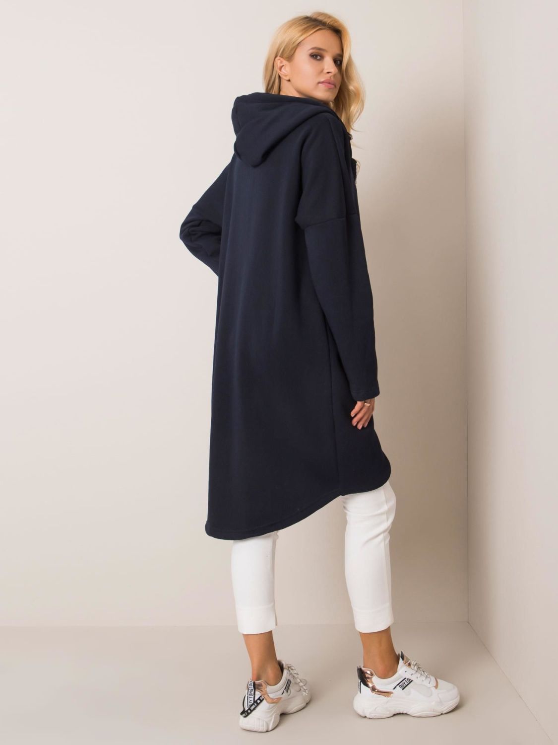 Tmavě modrá dlouhá mikina s kapucí RUE PARIS