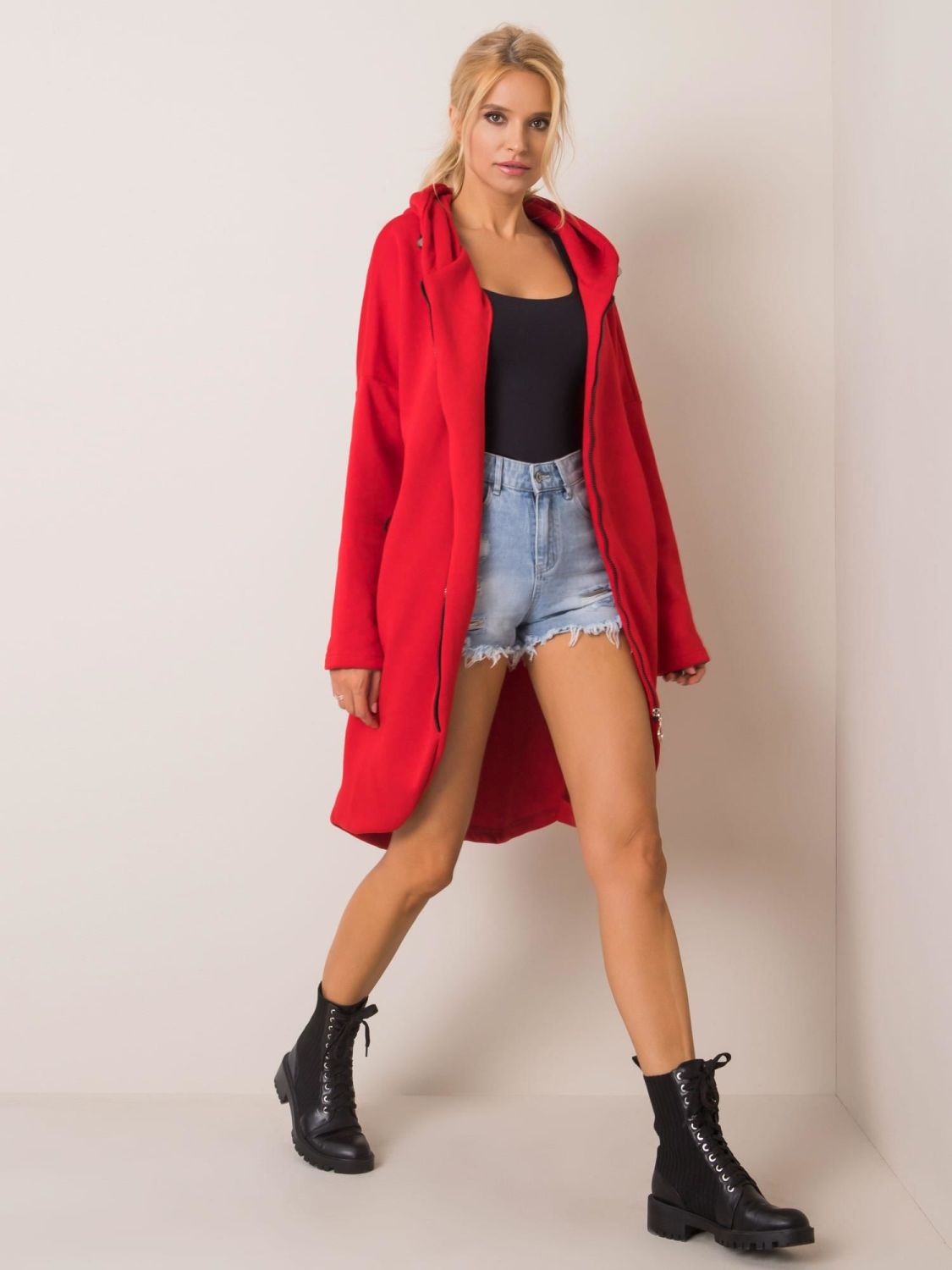 Dlouhá červená mikina s kapucí RUE PARIS