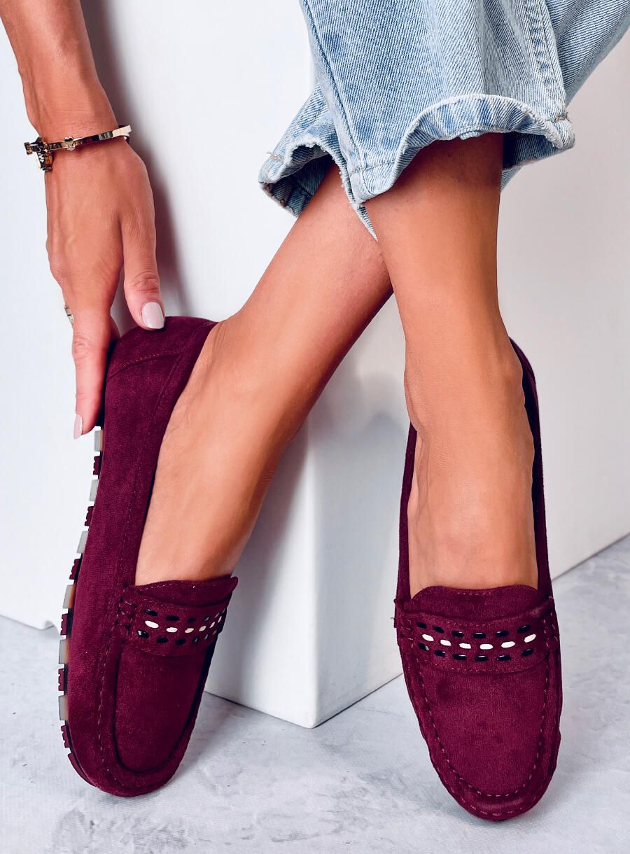 Vínově červené dámské semišové mokasíny
